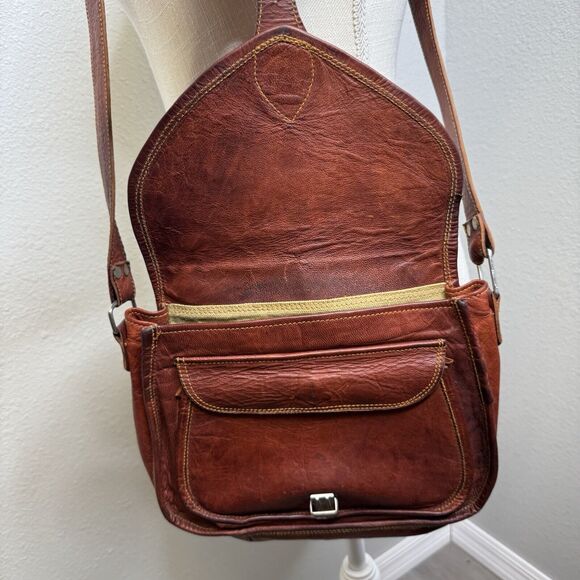 Komal's Passion Leather Satchel Shoulder Side Handbag Bag Leather Vintage Brown - Picture 2 of 9